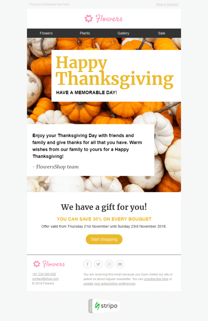 Thanksgiving Day Email Flowers